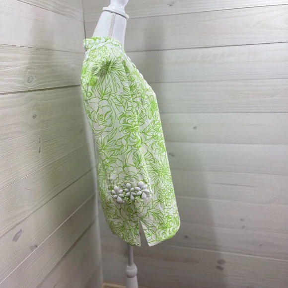 Lilly Pulitzer Newbury Beaded Draw the Line  Faille Floral Tunic 8 FREE SHIP - Picture 2 of 6